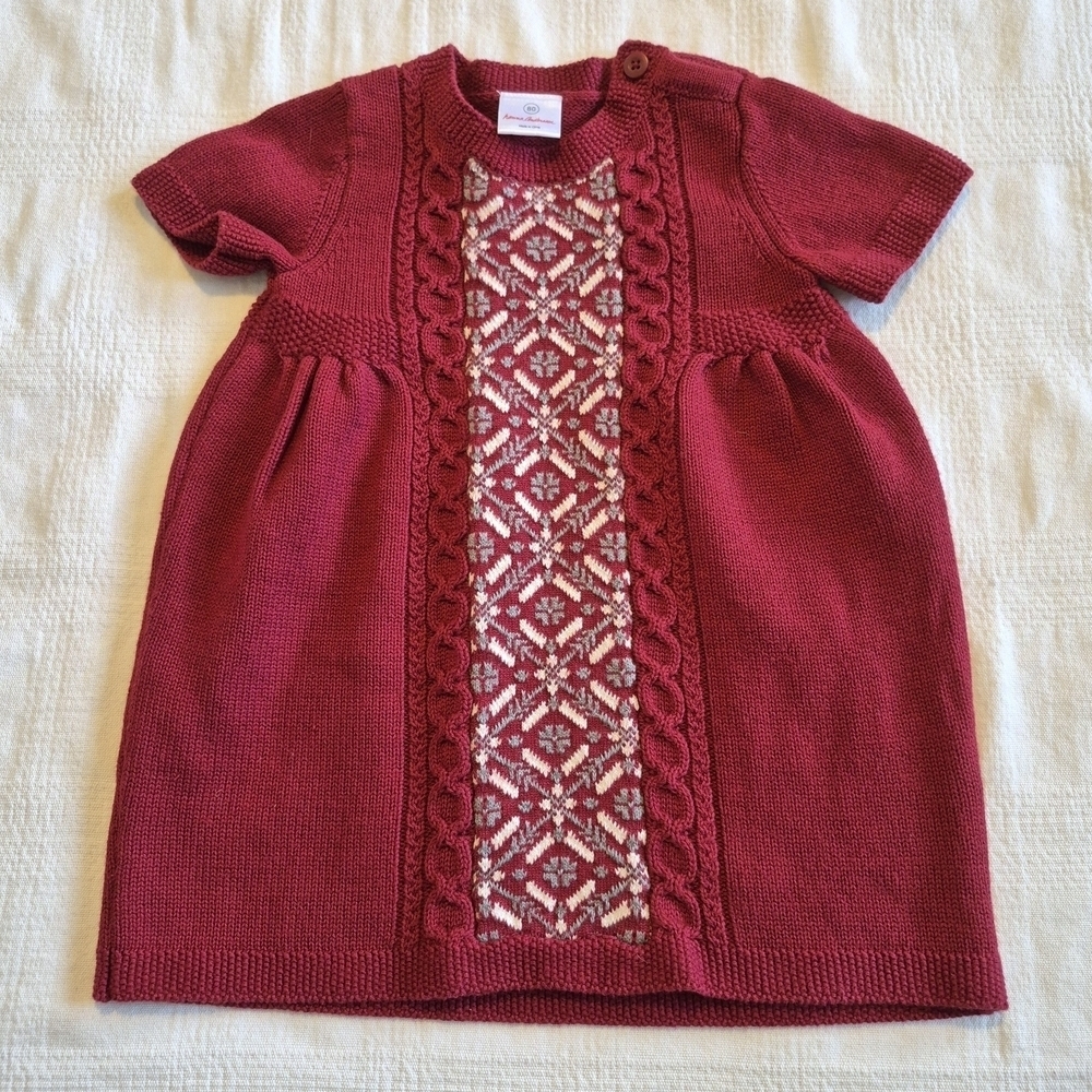 Hanna Andersson girls size 80 or 18-24 months burgundy gray & white dress EUC